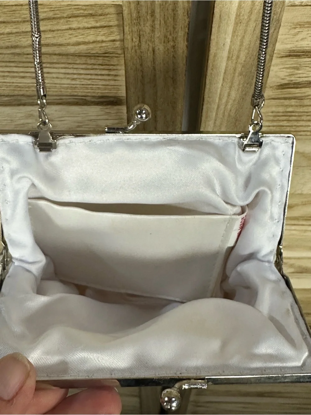 Vintage White Silver Beaded Evening Bag Art Deco Clutch Chain Purse